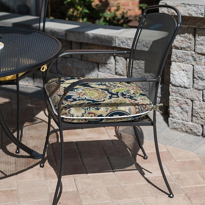 Outdoor 16"x17" Chair Pads Set of 4, Water Resistant Patio Chair Cushions with Ties, Seat Cushions for Home Garden Furniture Decoration, Paisley Sapphire Blue