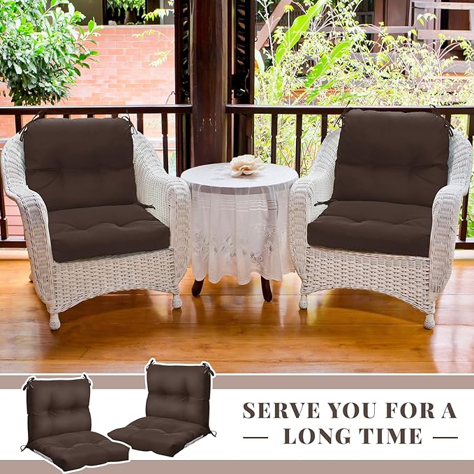 Geetery Set of 4 High Back Wicker Patio Chair Cushions for Outdoor Furniture 41.74x20.87x3.94 Inch Waterproof Thick Replacement Seat Pads with Non Slip Ties for Porch, Deck, Lawn & Garden(Dark Brown)