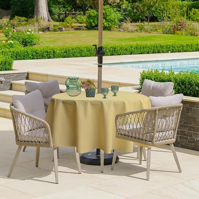 Outdoor Tablecloth Wrinkle-Free Stain Resistant Waterproof Polyester Fabric Table Cover with Zipper Umbrella Hole for Picnic/Party/Dinner/Patio Garden(60inch Round,Zippered,Yellow)