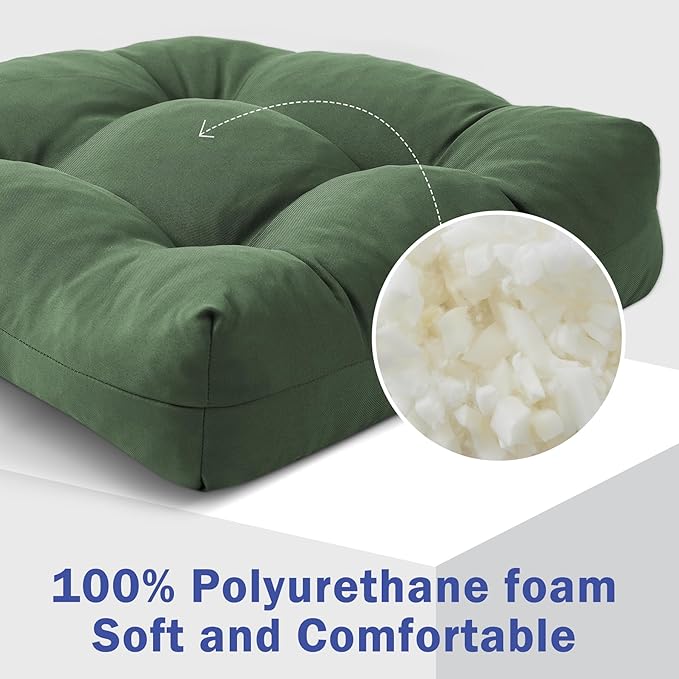 Outdoor Chair Cushions Set of 2, Patio Chair Cushions with Ties, 19x19+5” Tufted Outdoor Seat Cushions, Waterproof Patio Furniture Cushions, Outdoor Dining Chair Pads, Forest Green