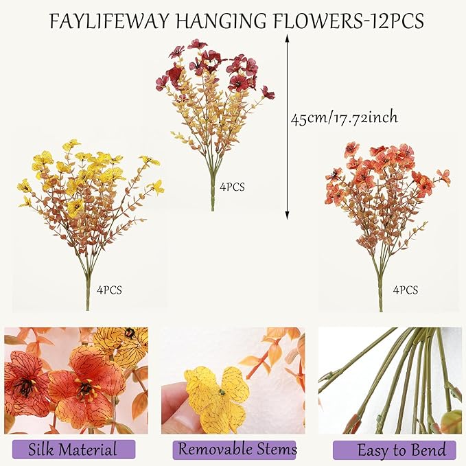 Artificial Mums Fall Fake Flowers for Outdoors Decoration, 12 Bundles Artificial Fall Flowers Faux Mums Realistic UV Resistant for Outdoors Planter Porch Patio Window Box, Sunset