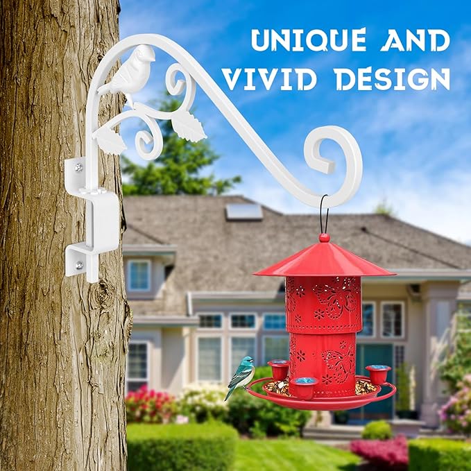 Outdoor Plant Hangers, 2 Pack 15.15 inch Swivel Plant Hooks for Wall Sturdy Wrought Iron Plant Hangers Outdoor, Hanging Plant Bracket Heavy Duty for Bird Feeders, Planters, Lanterns, Wind Chime,White