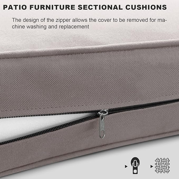 Patio Sectional Cushions, 14-Piece Replacement Cushions for Outdoor Furniture, Water-Resistant Outdoor Sofa Cushion for 6-Seat Rattan Wicker Sectional Conversation Sets (Khaki)
