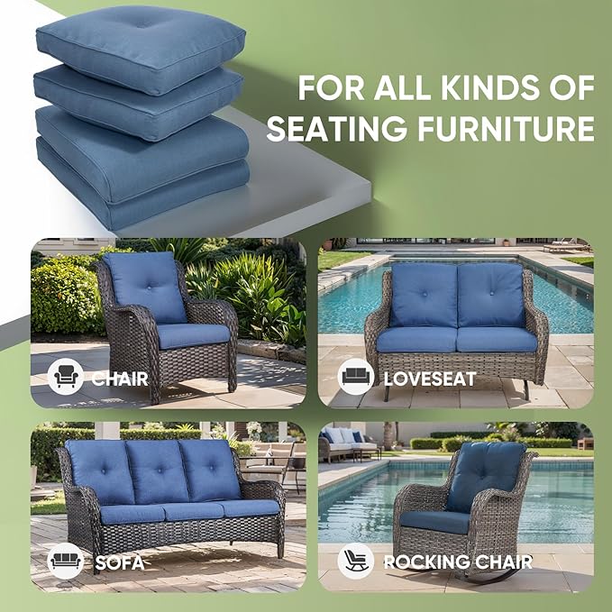 Outdoor Chair Cushion Set of 2, Waterproof Outdoor Seat Cushions 25x22, Patio Chair Cushions for Outdoor Furniture, Couch Cushion Replacement, Include 2 Back & 2 Seat Cushions, Button/Blue