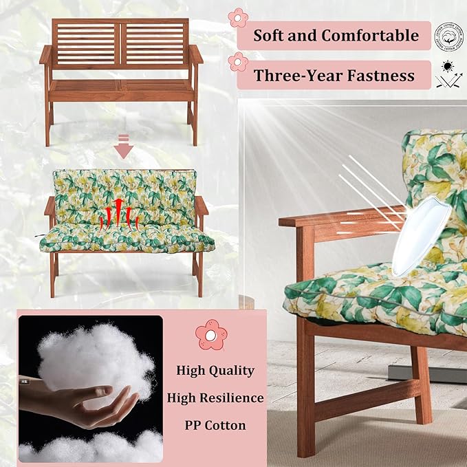 2-3 Seat Swing Replacement Cushion, Outdoor Bench Cushions with Backrest Thicken 4", Patio Furniture Garden Porch Loveseat Glider Pad Anti-Fading Waterproof (Clover Leaf, 40x63in-thicken)