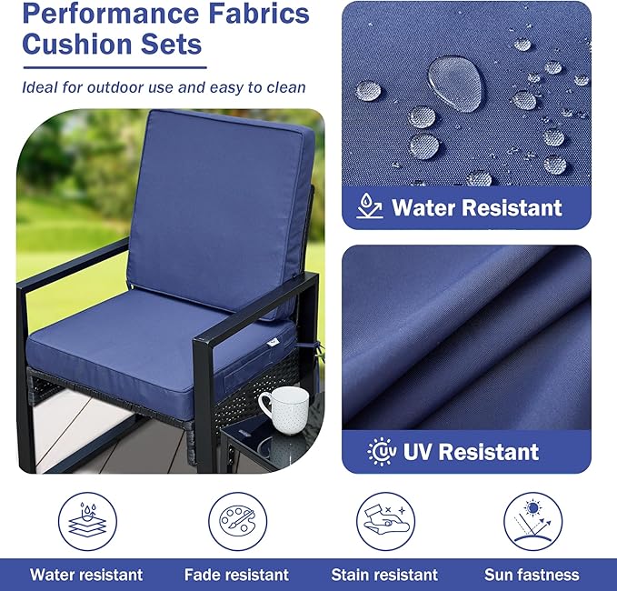 Outdoor Cushions, Outdoor Chair Cushions 19x19x3 Inch, Cushions for Outdoor Furniture with Removable Cover, Waterproof & Fade Resistant Outdoor Seat Cushions for Patio, Lawn, Navy Blue