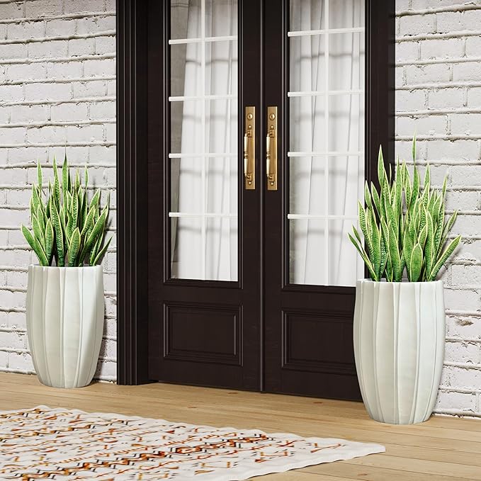 20.5 Inch Tall Planter with Drainage, Large Indoor Outdoor Plant Pot, Modern Decorative Garden Pots for Home Patio Porch, Vertical Ribbed Design