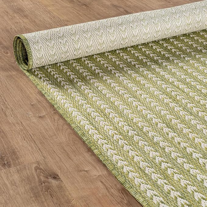 Washable Outdoor Rug 8x10 Modern Area Rugs Outdoor Carpets Striped Pattern Non Shedding Waterproof Easy Clean Patio Deck Porch Living Room Bedroom Garden RV (8 X 10 Olive)