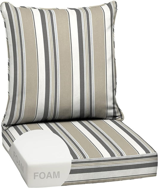 Arden earthFIBER Outdoor Foam Deep Seat Cushion Set, 24 in x 24 in, Weather-Proof, Rain-Proof, Fade Resistant Patio Cushion, Bottom and Back Cushion for Chair, Sofa, and Couch Taupe Grey Boardwalk