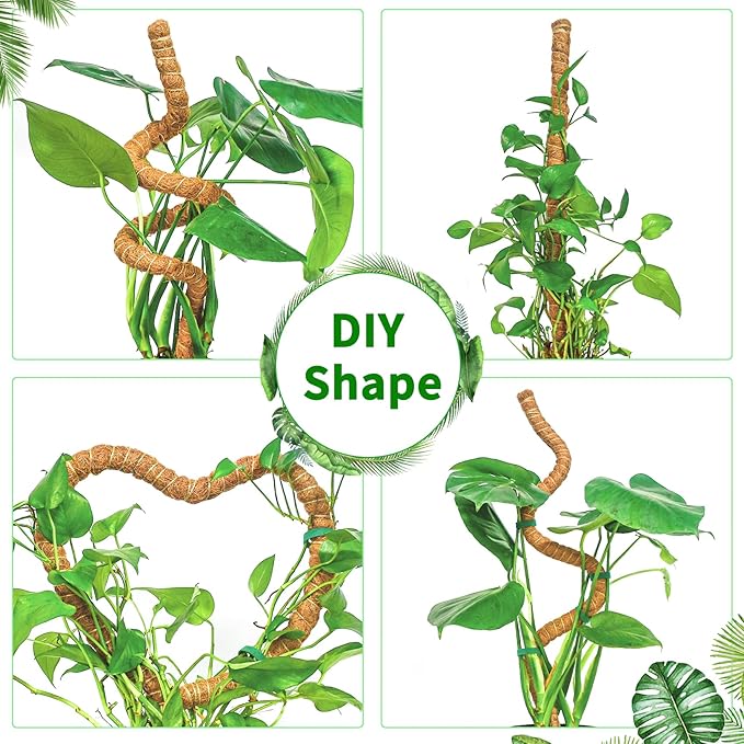 4 Pack Moss Pole, 63-Inch Moss Poles for Plants Monstera,Bendable Plant Support Stakes for Climbing Plants Indoor, Garden Trellis Plant Stick for Potted Plants, Pothos Philodendron