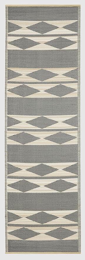 Fab Habitat Outdoor Rug - Waterproof, Fade Resistant, Crease-Free - Premium Recycled Plastic - Geometric Tribal - Porch, Deck, Balcony, Hallway, Poolside - Cairo - Natural & Black - 2.5 x 8 ft Runner