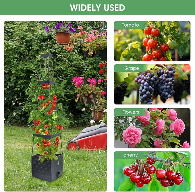 Garden Trellis for Climbing Plants, 57in Raised Garden Bed Planter Box with Trellis, Tomato Cage Planters for Outdoor Plants Climbing Vegetable Vine Flowers Outdoor & Indoor/Self-Watering (1PCS)