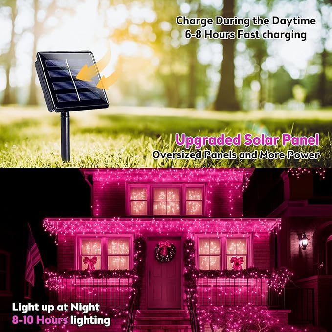 Extra-Long 144FT Solar String Lights for Outside, 2 Pack 400LED Solar Valentine's Day Lights Outdoor Waterproof, Copper Wire 8 Modes Fairy Twinkle Solar Lights for Tree Garden Party Xmas (Pink)