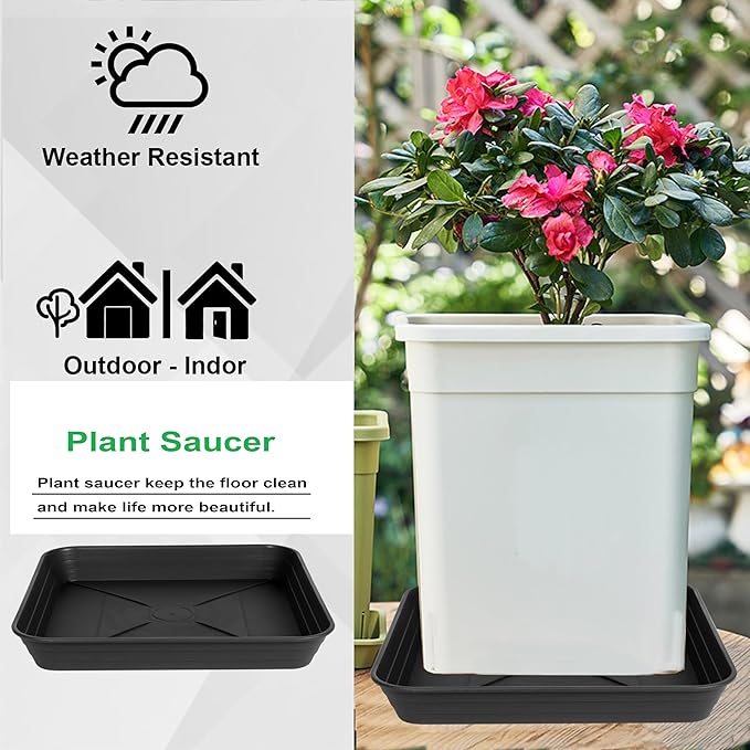 2 Pack Square Plant Saucer Tray 16 inch, Heavy Duty Plastic Plant Saucers for Indoors Outdoor, Flower Plant Drip Trays for Pots, Square Seed Starting Tray, Seedling Growing Trays