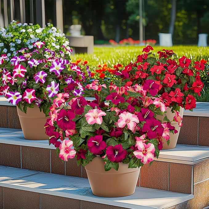 19 Inch Artificial Flowers for Outdoor Indoor Garden Home Decoration,Faux Flower for Home Office Garden Patio Balcony 4 Bundles (Rose red Pink)