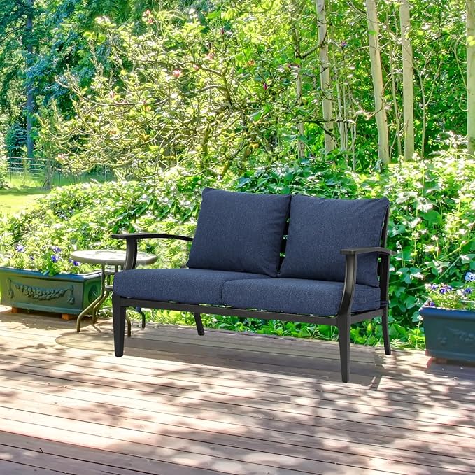 Aoodor 23" x 26" Patio Deep Seat Cushion Set, Water Resistant & Fade Resistant Outdoor Furniture Cushions with Adjustable Straps for Patio, Deck, Garden, Navy Blue
