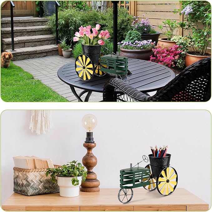 17" x 11" Metal Tractor Windmill Planter Decorative Tractor Flower Planter Outdoor Planters for Garden Backyard Lawn Deck Patio Ornament Decor Gift
