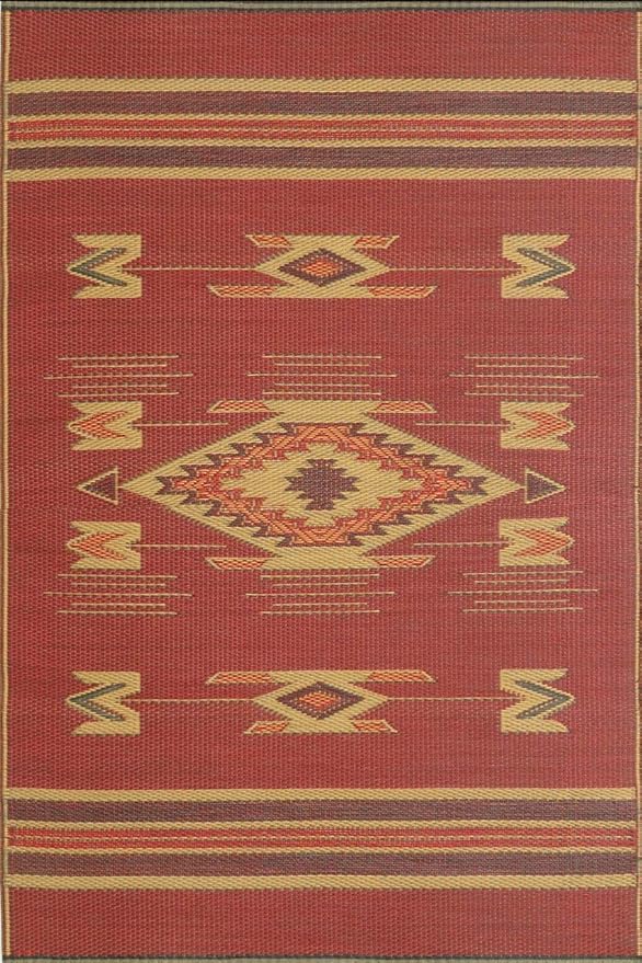 Mad Mats Traditional Outdoor Rug, Reversible Plastic Mat (6' x 9', Navajo - Dark Red)
