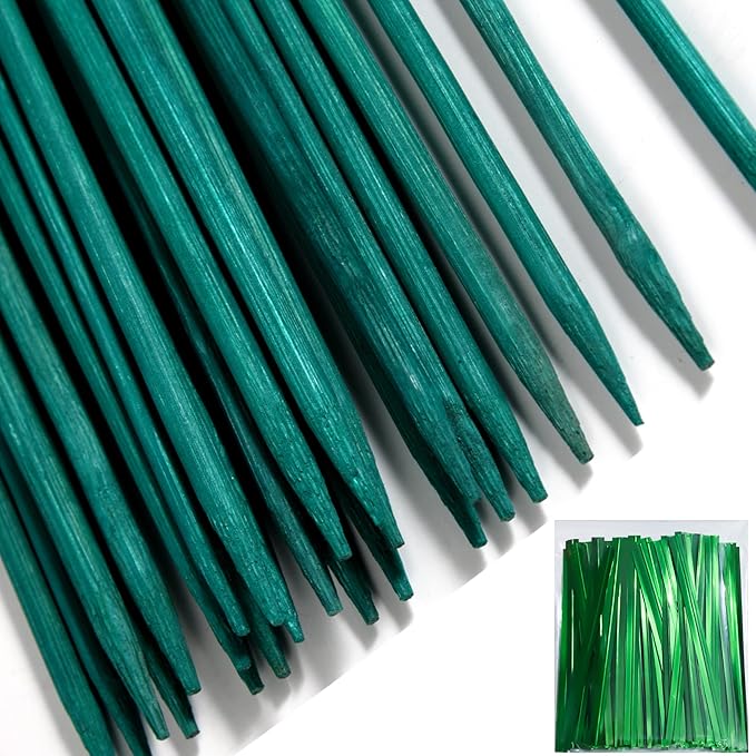 50 PCS 18" Plant Sticks Support, Green Bamboo Sticks, Garden Wood Plant Stakes, Floral/Orchid/Tomato Plant Support Stakes, Wooden Sign Posting Garden Sticks