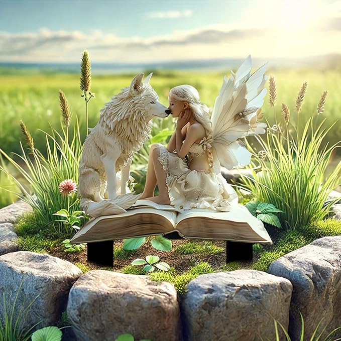 Bohemian Fairy Flower Pot Decor, Fairy Garden Accessories for Home or Garden (Wolf Elf)