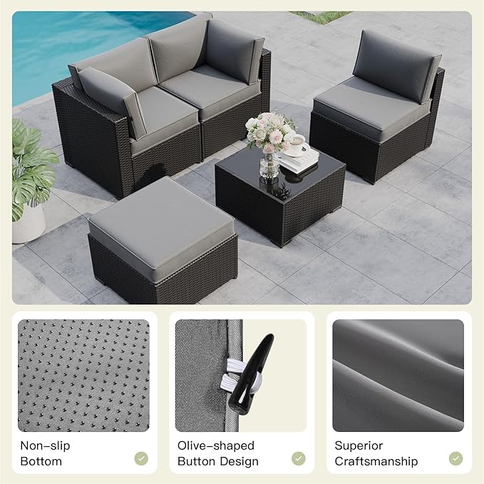 Patio Furniture Replacement Cushions for Outdoor Furniture Set of 4, Thick Patio Sofa Cushions for Outdoor Furniture, 9-Piece Splashproof Fade Resistant Cushions for Outdoor Couch, Grey