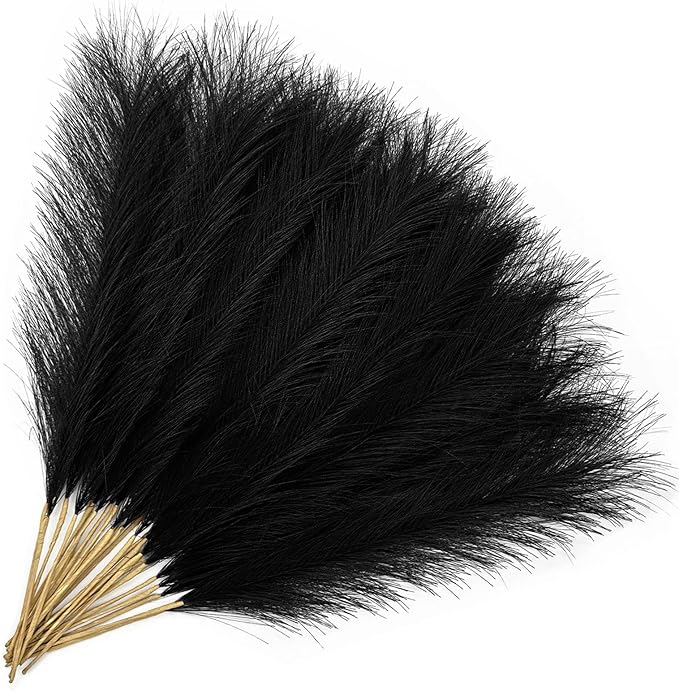 CATTREE Faux Pampas Grass Stems - Black 30 Pcs, Artificial Small Pampas Grass Stems 17 Inch Reeds for Home Decor Vase, Dried Flowers, Fake Fluffy Floral Plants Wedding Party Christmas Boho Decorations