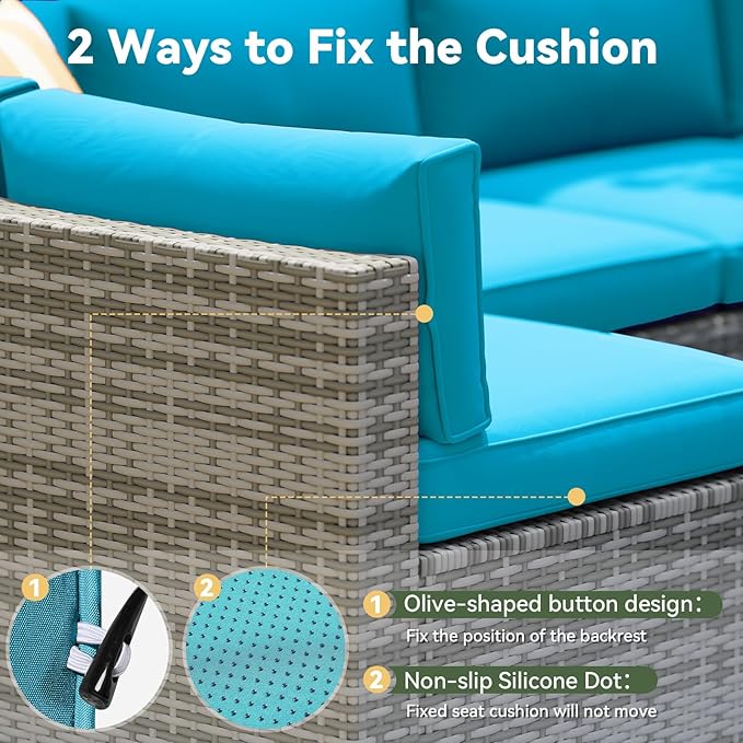 Aoxun Replacement Cushions for Outdoor Furniture, 14-Piece Outdoor Cushions for Patio Furniture, Deep Seat, Splash-Proof & Fade Resistant Couch Cushion for 6-Seat Patio Conversation Sets, Sky Blue