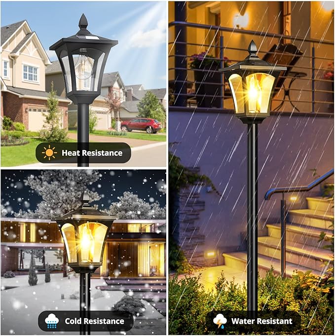 64 Inch Solar Lamp Post Light with Planter, 60 High Lumens Street Light, Solar Post Lights Waterproof for Garden, Pathway, Lawn, Driveway, Front Back Door Outdoor Pole Lamp（Warm）