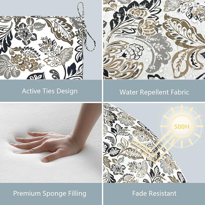 LVTXIII Outdoor Chair Cushions 18.5"x16"x2" Pack of 2, Water-Repellent Square Corner Memory Foam Seat Cushions with Ties for Garden Patio Furniture, Dailey Tan