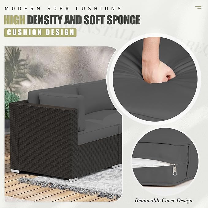 Crownland 14 Piece Outdoor Furniture Replacement Cushions, Patio Sofa Cushions for 6 Seat Rattan Wicker Sectional Patio Conversation Sets, Water-Resistant Outdoor Conversation Set Cushion(Grey)