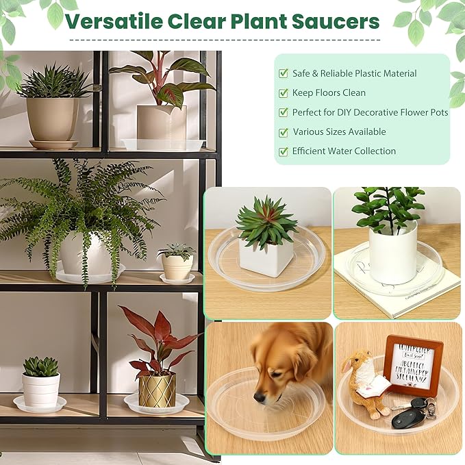 4 Pack 16 17 18 19 20 21 22 in Clear Plastic Plant Saucers for Indoors, Durable Plant Trays for Pots and Plant Water Catcher Tray with No Holes, Reusable Plastic Trays for Plants (19''-4Pack)