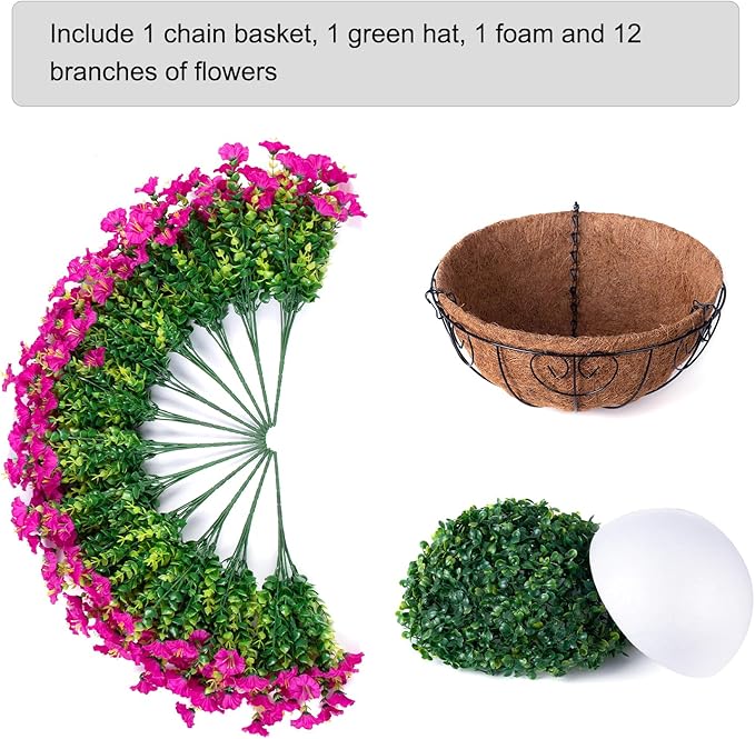 Artificial Faux Hanging Flowers Plants Basket for Outdoors Spring Decoration, UV Resistant Fake Silk Morning Glory in Planter Look Real for Outside Porch Patio Balcony Yard Garden Outdoor Decor