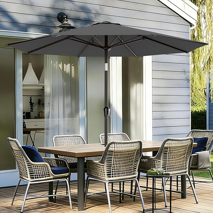 AreShark 9 FT Patio Umbrella for Outdoor, Outdoor Umbrella with Push Button Tilt and Crank, Outdoor Patio Umbrellas with 8 Sturdy Ribs for Market, Garden, Deck, Backyard, Pool (Charcoal Gray)