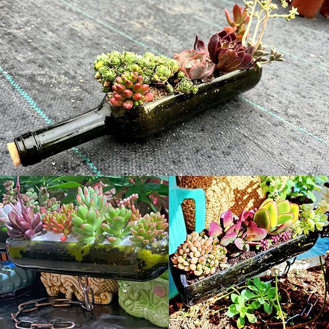 Wine Bottle Planter Vase with Stand, Wine Bottle Succulent Planter Pots for Plants/Cactus/Flower,Glass Candle Holder Vase, Glass Fruit Salad Tray, Without Plant