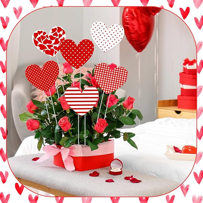 Pickmesh 6 Pcs 12" H Valentine's Day Metal Yard Stakes Heart Valentine Metal Yard Signs Barn Garden Stake for Planter Pot Walkway Pathway Outdoor Decor Lawn Decoration