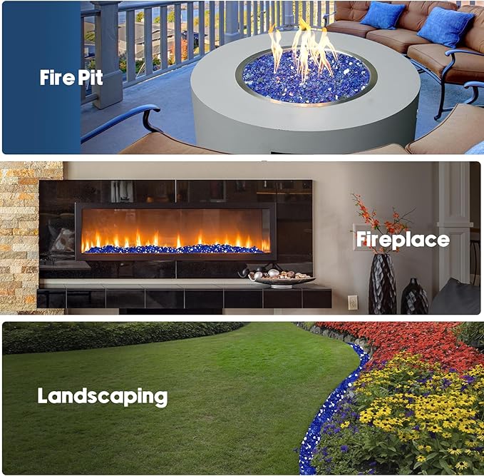 Skyflame 15LB Fire Glass for Propane Fire Pit, 1/2 Inch Cobalt Blue Reflective Glass Rocks, Fireplace Fire Table Decorative