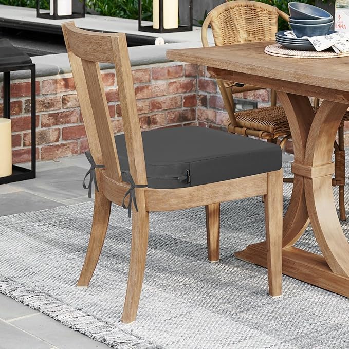 idee-home Outdoor Chair Cushions Set of 4, Thick 19" x 19" x 3" Outdoor Seat Cushions Patio Furniture Waterproof with Ties, Dining Pads