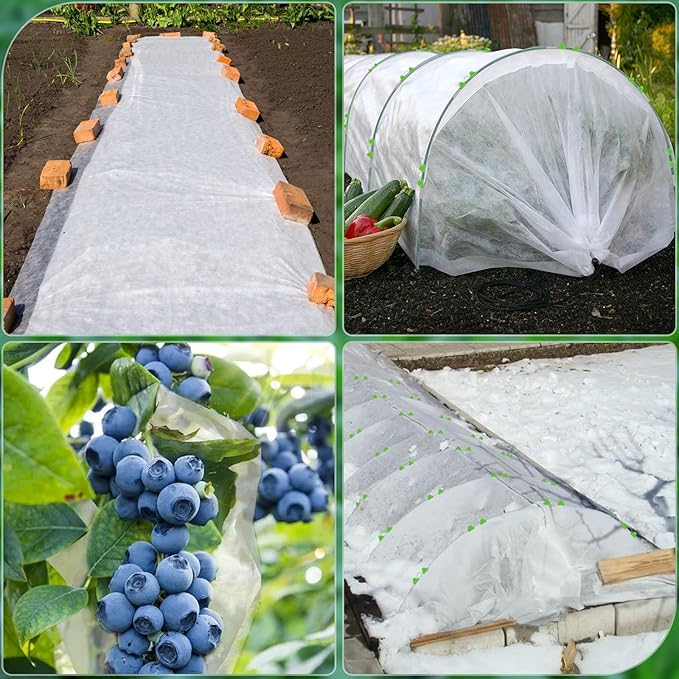 10x50ft Plant Cover Freeze Protection Garden Hoops Kit for Winter, Fabric Floating Row Cover Frost Cloth Outdoor Plant Blanket for Frost Snow Protection, Greenhouse Garden Tunnel Hoops for Raised Beds