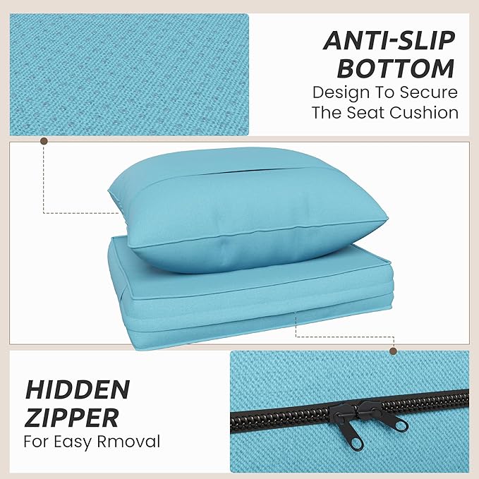 Amopatio Outdoor Cushions for Patio Furniture, Outdoor Chair Cushions Fits 8-seat Sectional Conversation Sets, Patio Replacement Seat Cushion for Patio Chairs (Sky Blue)