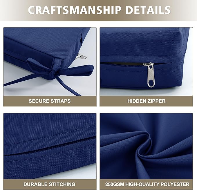 Outdoor Cushions for Patio Furniture, Waterproof Outdoor Chair Cushion w/ Fade-Resistant, Removable & Machine-Washable Cover, 22x22 Inch, Deep Seat Sofa/Couch Pad Replacement – Set of 4, Navy Blue
