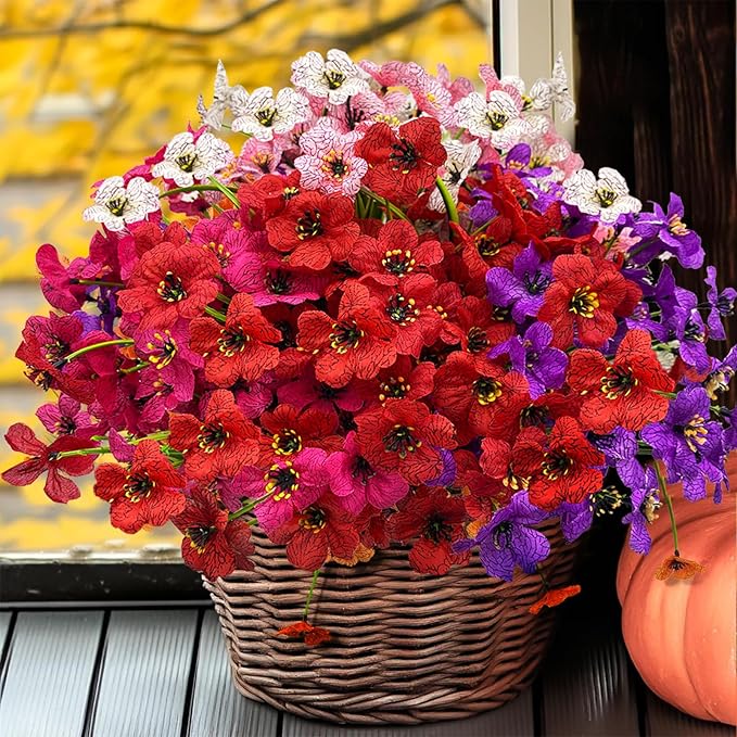 Colorful 20 Bundles Artificial Flowers for Outdoors,MixColors Fake Silk Flowers with Plastic Plants for Outside,Faux mums Realistic Flowers for Window Box Yard Front Porch Balcoy Dector (Mixed Color)
