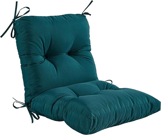 Outdoor Indoor Seat/Back Chair Tufted Cushion,All-Weather Patio Chair Cushion with Ties,for Patio Furniture,Dark Green