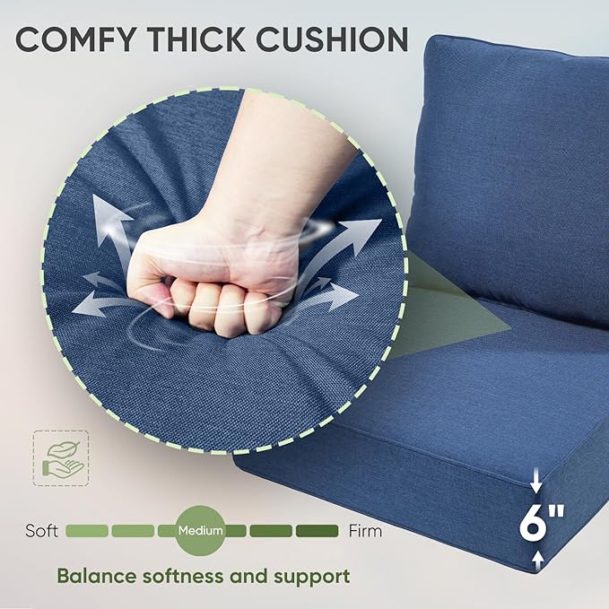 Outdoor Chair Cushion Set, 24x24 Waterproof Patio Chair Cushion, 6" Thickened Seat Cushion for Outdoor Chair and Couch, Include 1 Seat Cushion and 1 Back Pillow, Thick/Blue