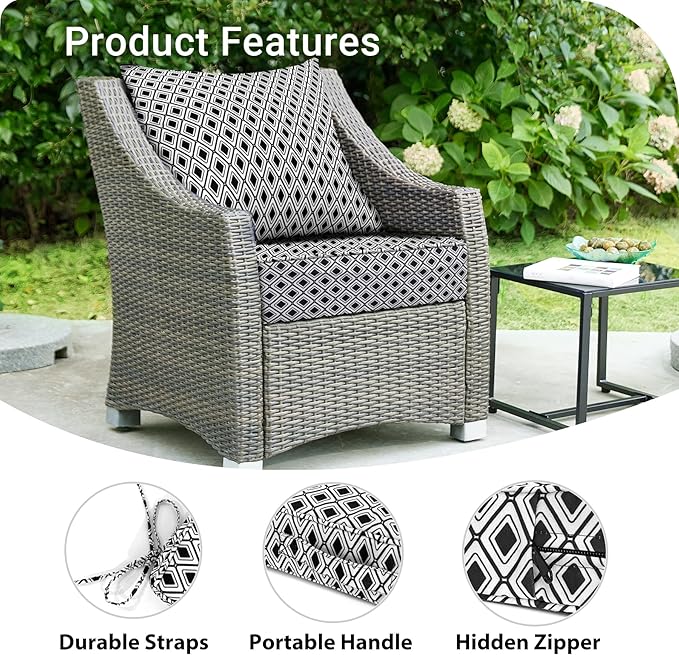 Outdoor Cushions for Patio Furniture,Outdoor Seat Cushion Set 24 x 24 x 5.75 Inch,Waterproof & Fade Resistant Outdoor Chair Cushions,Deep Patio Chair Cushion with Removable Cover,Black Geometry