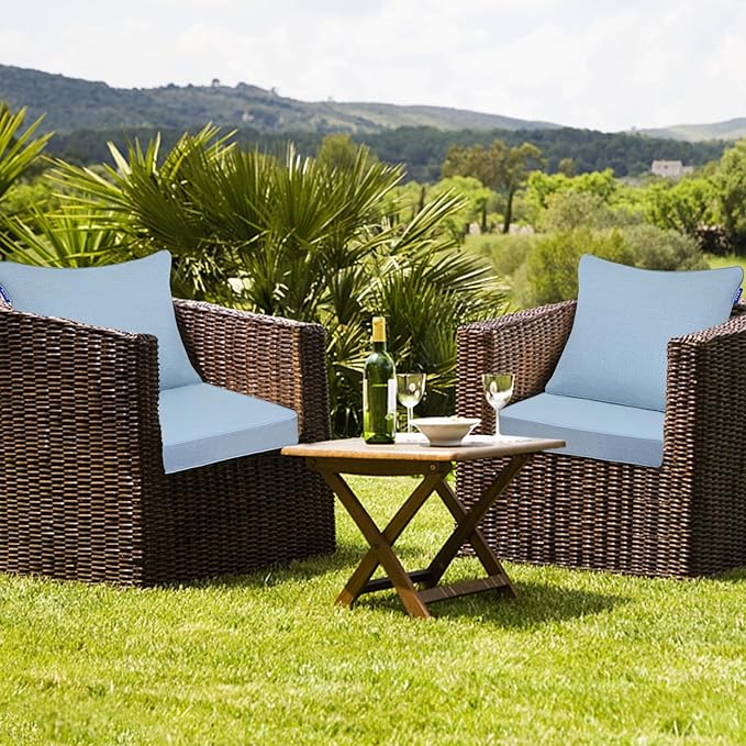 Deep Seat Cushions, Outdoor Cushions, Patio Furniture Cushions, Deep Seat & Back Cushion Patio Cushions for Backyard Couch Sofa Fade Resistant (24x24x4 inches 3 Sets, Light Blue)