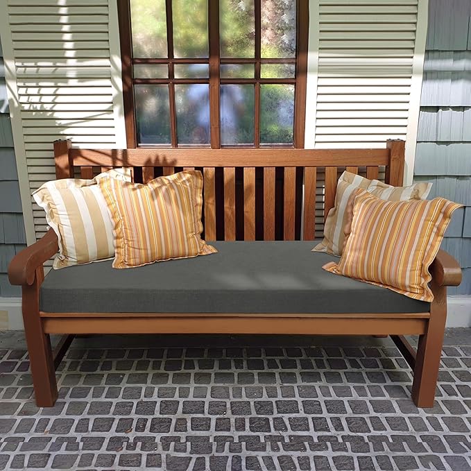 Favoyard Outdoor Bench Cushion 59 x 16 Inch Rainproof Patio Furniture Cushions 3-Year Color Fastness Garden Settee Porch Pads with Ties, Dark Gray