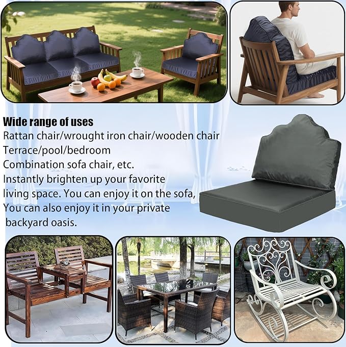 Deep Seat Patio Cushion Set 24 x 24 Inch,Filled With High-Support Sponge+ Latex Foam,Waterproof & Fade Resistant,With Sofa Backrest and Removable Cover,Outdoor Deep Seat Set For Patio Furniture