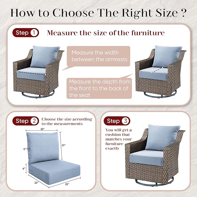 Luxury Outdoor Seat Cushion Set-22 x 24 x 6 Inch Outdoor Chair Cushions with Water Resistant & Removable Cover Outdoor Cushions for Patio Furniture Chair Sofa Couch