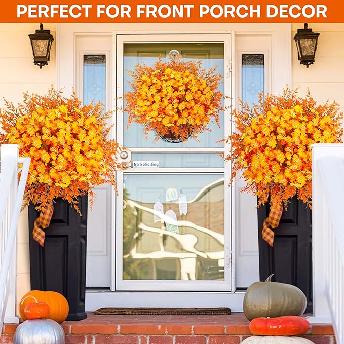 16 Bundles Artificial Mums for Outdoors Garden Home Decoration Fake Mums 2 Style Faux Silk Daisy for Outside Planter Front Porch Patio Indoor Home Wedding Garden Porch Window Box Planter Decoration