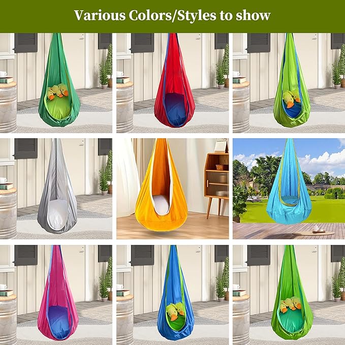 Kids Swing Seat Hammock Chair Indoor Outdoor Hanging Chair for Children,Soft & Safe with High Weight Capacity, Easy Install Perfect for Bedroom, Garden, Playroom (Light Green)
